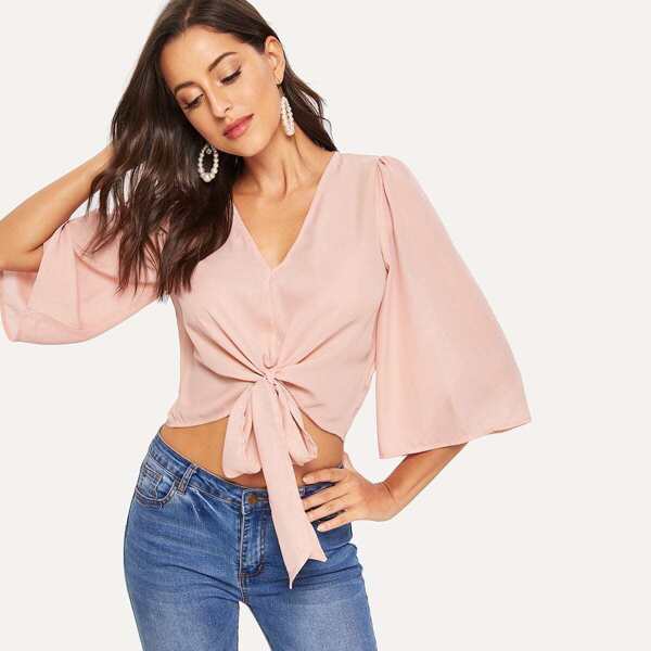

Knot Front V-neck Bell Sleeve Top