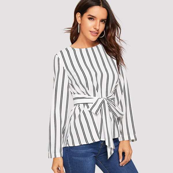 

Belted Striped Blouse