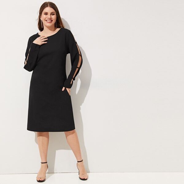 

Plus Ladder Cut Sleeve Solid Blouse