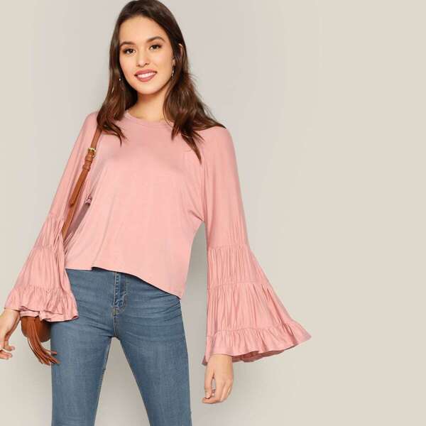 

Exaggerated Flounce Sleeve Solid Top