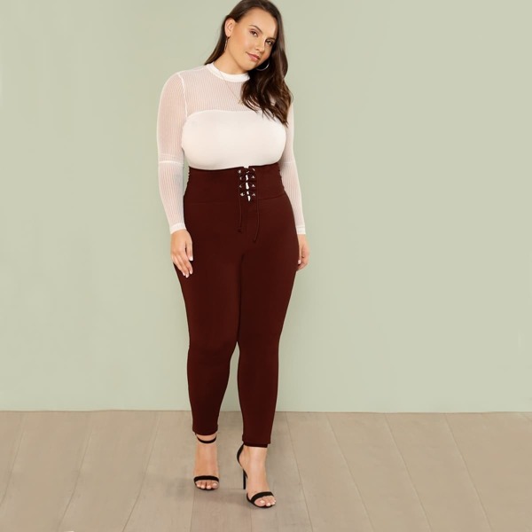 

Plus Grommet Lace Up Wide Waistband Pants