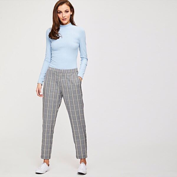 

Slant Pocket Plaid Tapered Pants, Grey