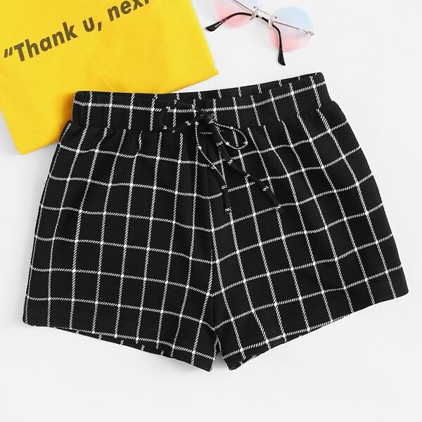 

Grid Print Drawstring Shorts