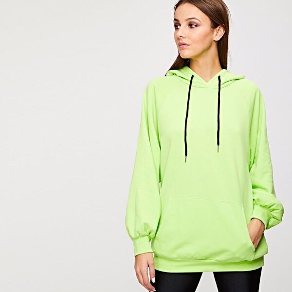 

Neon Green Pocket Front Drawstring Hoodie