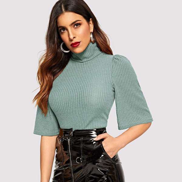 

High Neck Ribbed Knit Tee
