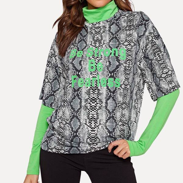 

Neon Green Letter Print Snake Tee