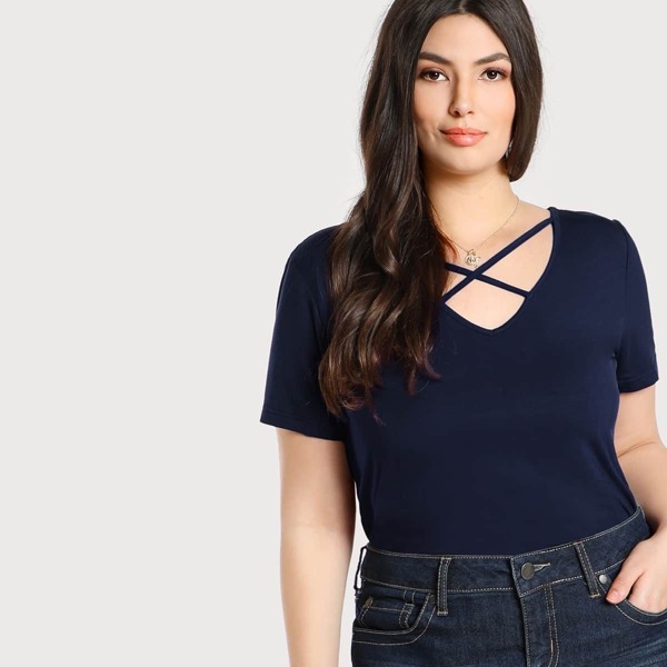 

Plus Crisscross V Neck Solid Tee