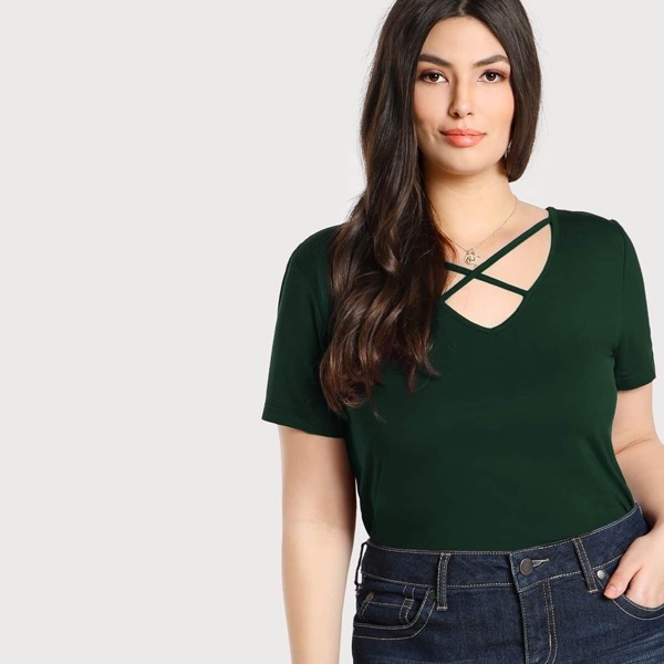 

Plus Criss Cross V-back Solid Tee