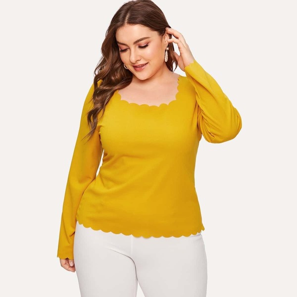 

Plus Square Neck Scallop Trim Solid Top