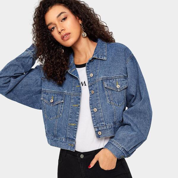 

Bleach Wash Crop Denim Jacket, Blue