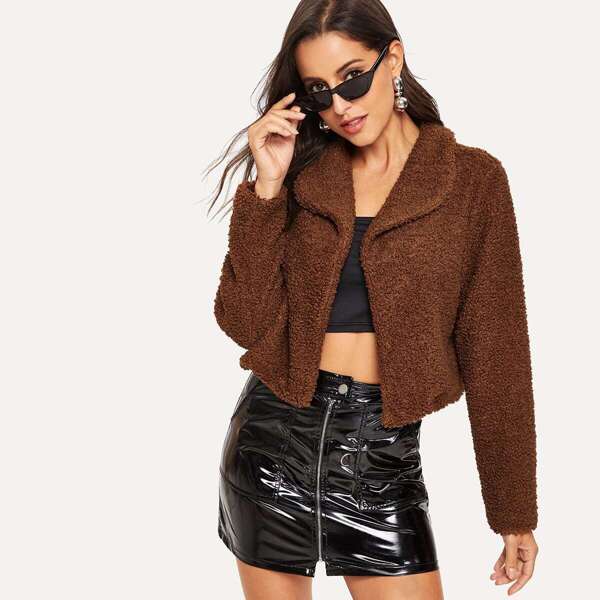 

Shawl Collar Open Front Teddy Coat