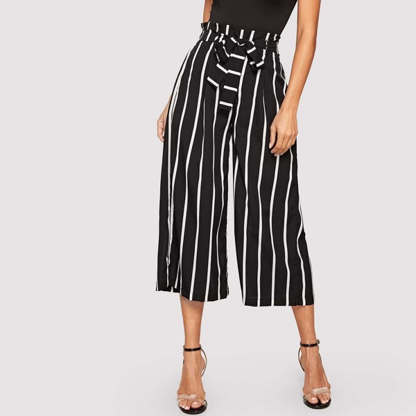 

Striped Paperbag Waist Wide Leg Crop Pants