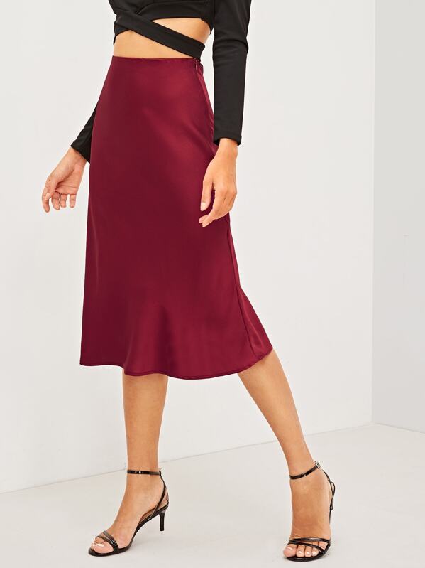 

Zipper Side Knee Length Flare Skirt, Burgundy