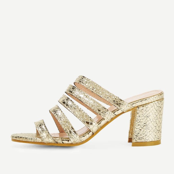 

Metallic Detail Strappy Chunky Heels