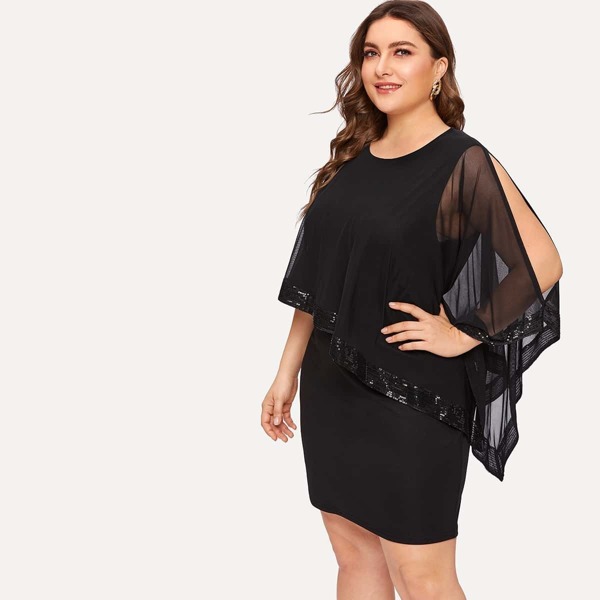 

Plus Contrast Mesh Sequin Dress