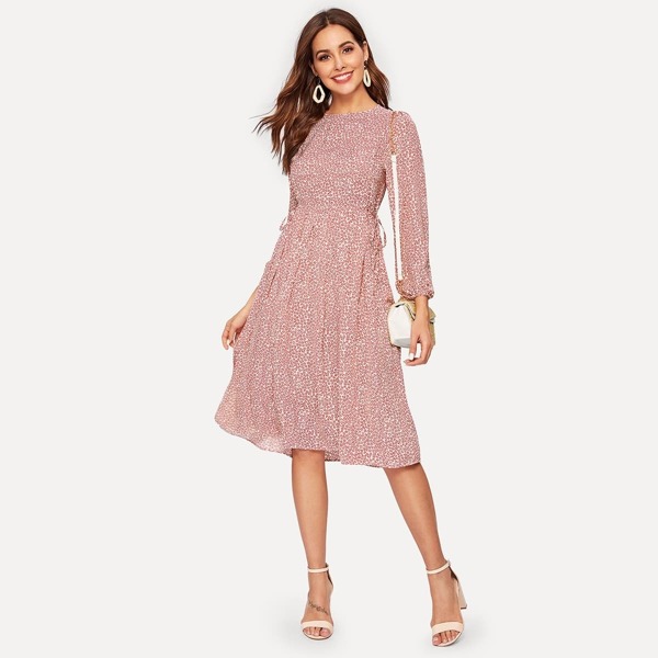 

Button Back Tie Side Ditsy Floral Dress