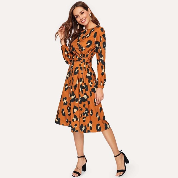 

Ruched Detail Split Side Leopard Dress, Multicolor