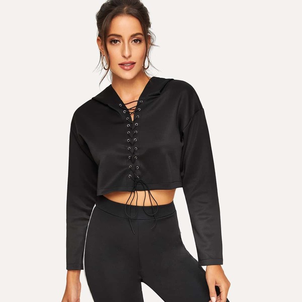 

Lace-up Front Crop Hoodie