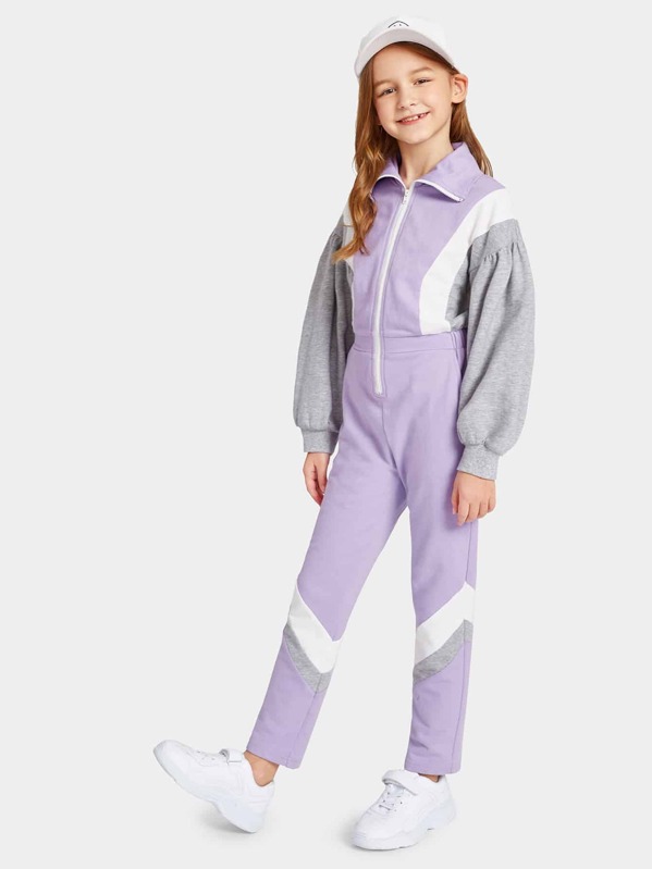 

Girls Cut-and-sew Zipper Up Jumpsuit, Multicolor