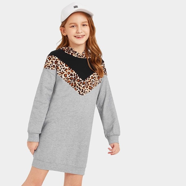 

Girls Cut-and-sew Chevron Hoodie Dress
