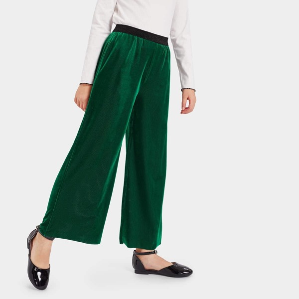 

Girls Contrast Waist Ribbed Velvet Palazzo Pants
