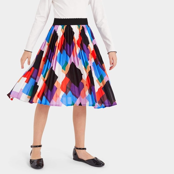 

Girls Scallop Elastic Waist Geo Print Skirt, Multicolor