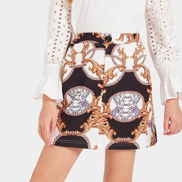 

Girls Scarf Print Elastic Waist Skirt