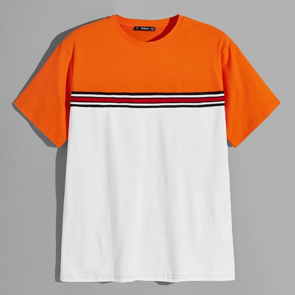 

Men Striped Tape Detail Two Tone T-shirt