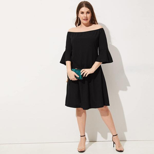 

Plus Off Shoulder Flounce Sleeve Dress