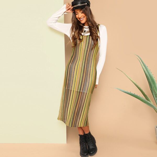 

2 in 1 Loose Knit Striped Dress
