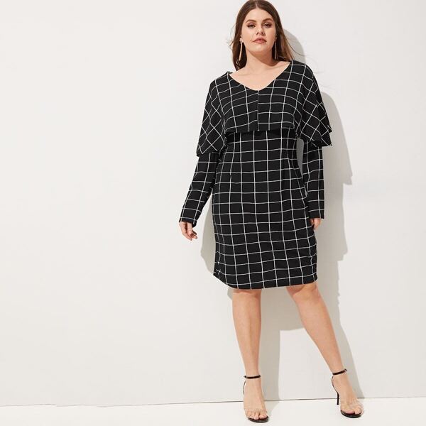 

Plus Grid Cape Dress