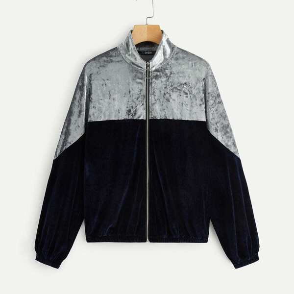 

Zip Up Cut-and-sew Velvet Jacket