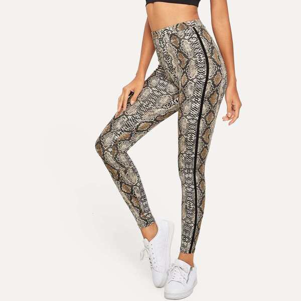 

Striped Tape Side Snakeskin Leggings