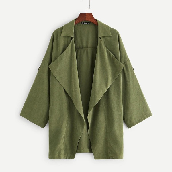 

Waterfall Collar Roll Tab Sleeve Coat, Army green