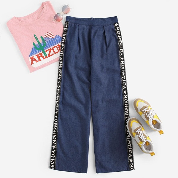 

Letter Tape Side Wide Leg Pants