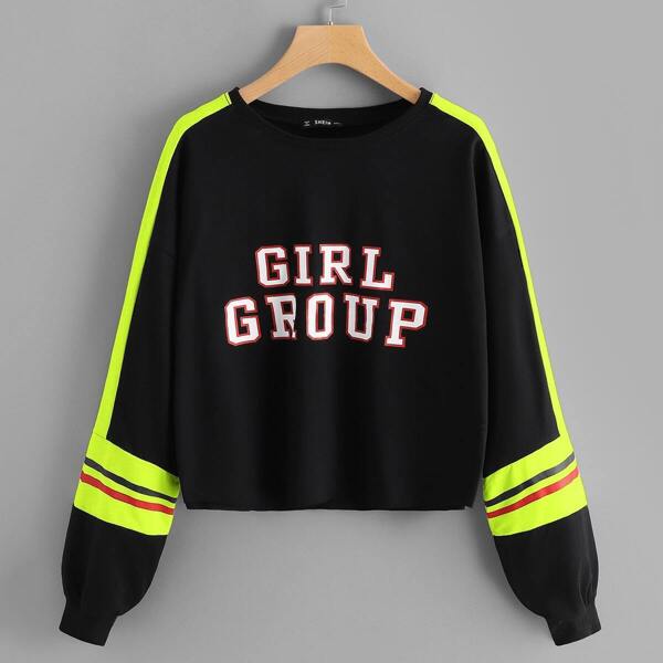 

Drop Shoulder Colorblock Letter Pullover