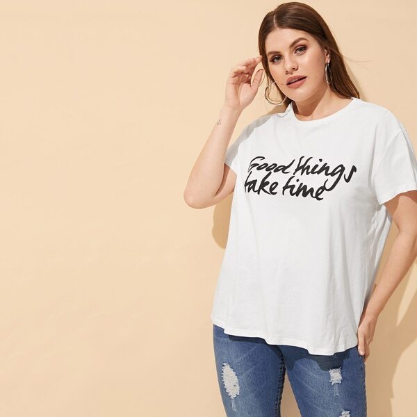 

Plus Slogan Print Pullover Tee