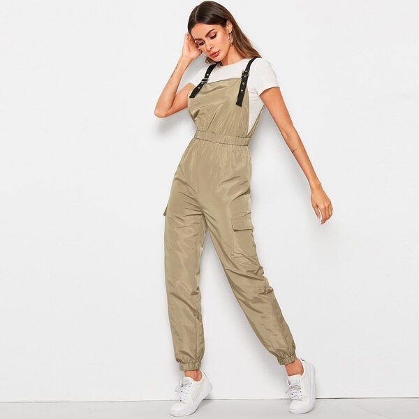

Adjustable Strap Flap Pocket Jumpsuit, Khaki