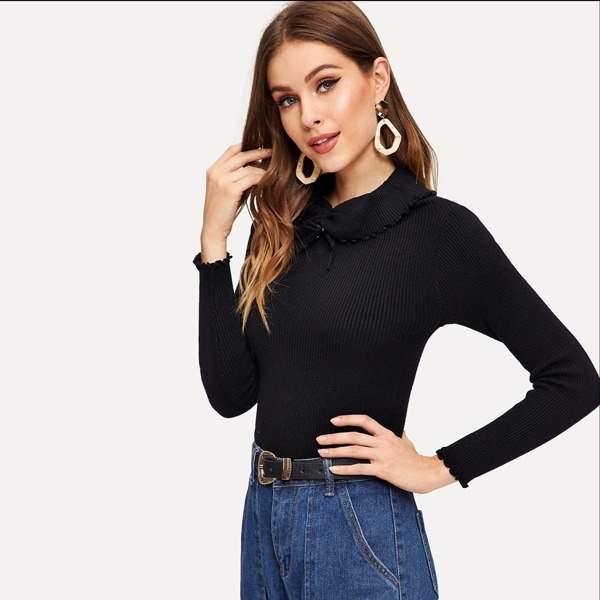 

Drawstring Rolled Neck Form Fitted Sweater