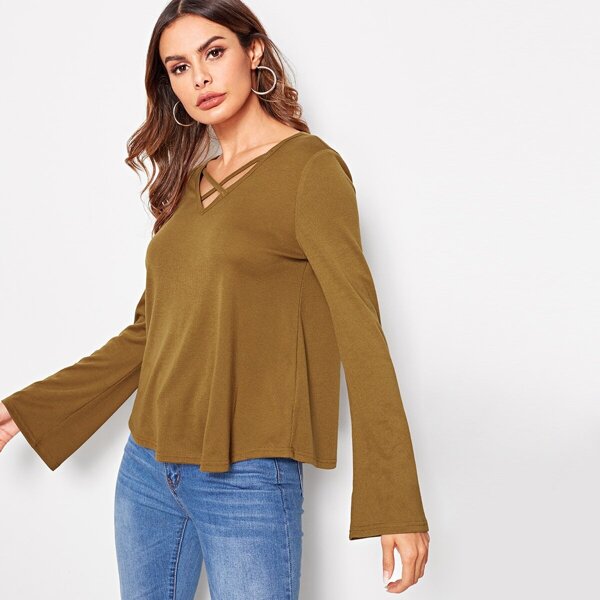 

Criss-cross V Neck Solid Tee