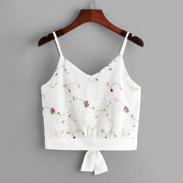 

Mesh Overlay Knot Hem Crop Cami Top