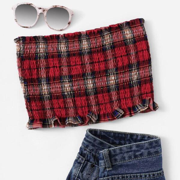 

Tartan Plaid Ruffle Hem Tube Top