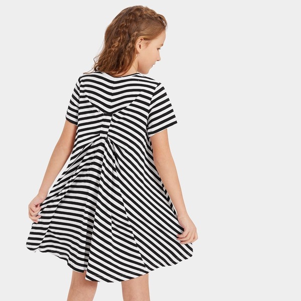 

Girls Knot Back Striped Swing Dress