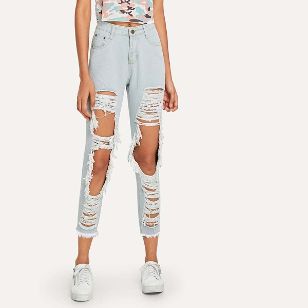 

Ripped Raw Hem Jeans