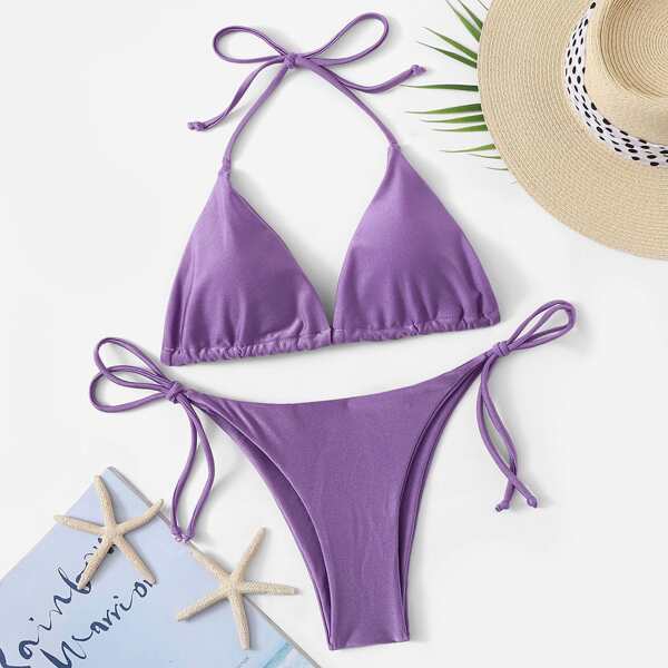 

Halter Top With Tie Side Bikini Set