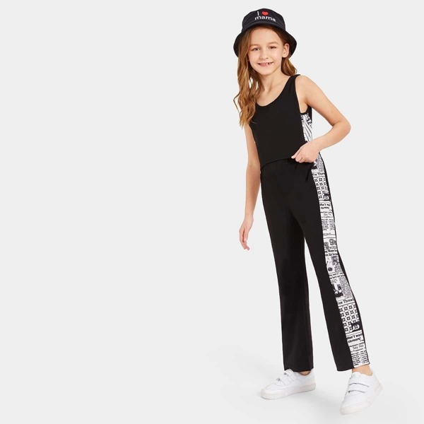 

Girls Newspaper Print Side Top & Pants Set