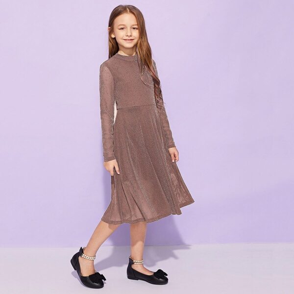 

Girls Mock Neck Glitter Fit & Flare Dress