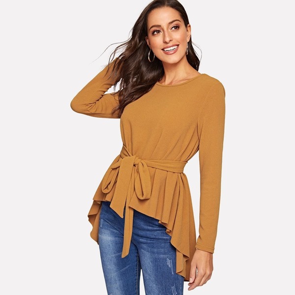 

Self Belted Dip Hem Top