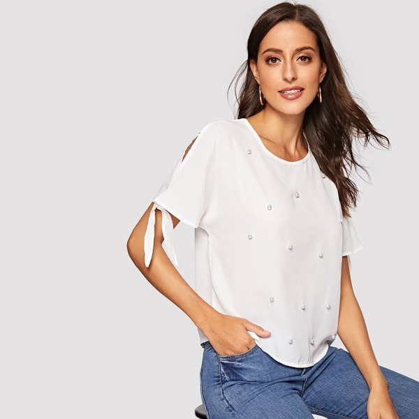 

Pearls Beaded Split Knot Cuff Top