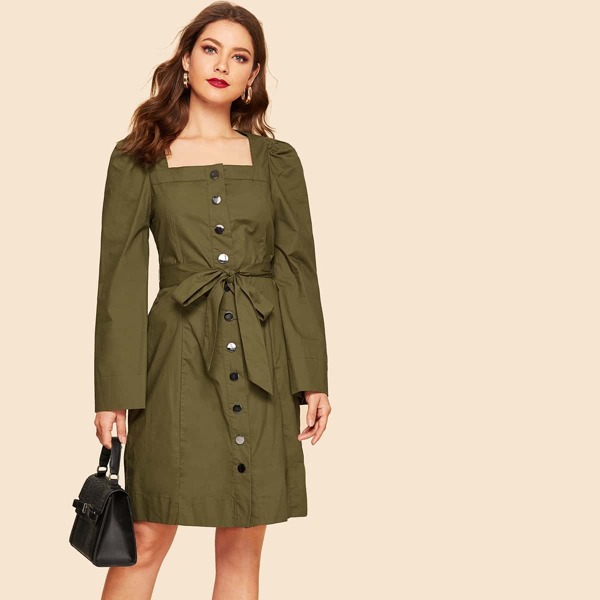 

90s Button Through Belt Dress